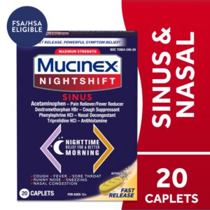 Mucinex Nightshift Sinus Medicine, OTC Fever Reducer, Cough Suppressant, Nasal Decongestant, 20 Caplets - Image 1