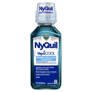 Vicks NyQuil Severe Cold and Flu Liquid, Cold and Flu Medicine for Adults, VapoCool, 12 Fl oz - Image 1