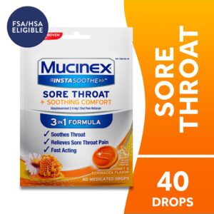 Mucinex Instasoothe Sore Throat Lozenges Drops, FSA, Honey & Echinacea Flavor, 40 Count - Image 14