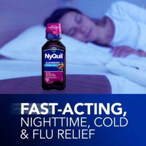 Vicks NyQuil Cold and Flu Liquid, Nighttime Cold and Flu Medicine for Adults, Elderberry, 12 Fl oz - Image 4