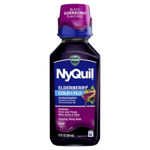 Vicks NyQuil Cold and Flu Liquid, Nighttime Cold and Flu Medicine for Adults, Elderberry, 12 Fl oz - Image 8