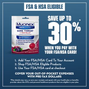 Mucinex Instasoothe Sore Throat Lozenges, FSA/HSA, Elderberry & Cherry Flavor, 40 Medicated Throat Drops - Image 9
