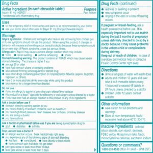 Bayer Chewable Aspirin Regimen Low Dose Pain Reliever Tablets, 81mg, Orange, 108 Count - Image 9