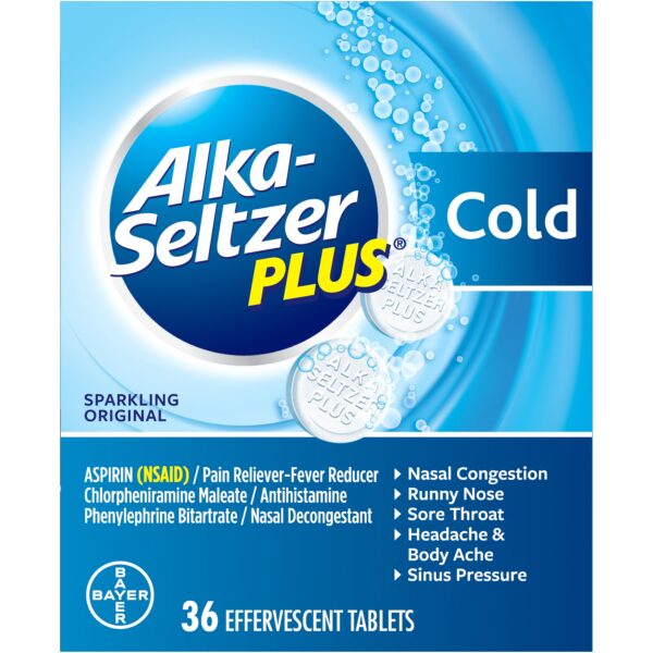 Alka-Seltzer Plus Cold Formula Sparkling Original Effervescent Tablets, 36 Ct