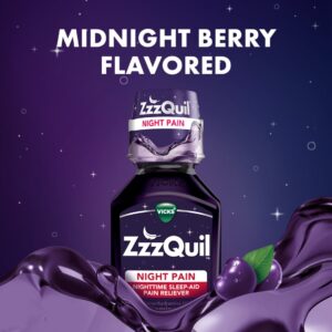 Vicks ZzzQuil Night Pain, Sleep Aid Pain Reliever Liquid, Sleep Aid and Pain Relief, Berry 12 Fl oz - Image 17