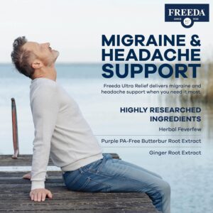 Freeda Ultra Relief Migraine Support Supplement | Vitamin B2, B6, Magnesium, Feverfew, PA-Free Butterbur, and Ginger | Kosher, Vegan, Gluten Free | 90 Capsules - Image 3