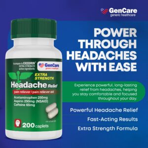 GenCare Headache Relief Acetaminophen 250mg, Aspirin 250mg & Caffeine 65mg, 300 Caplets - Image 10
