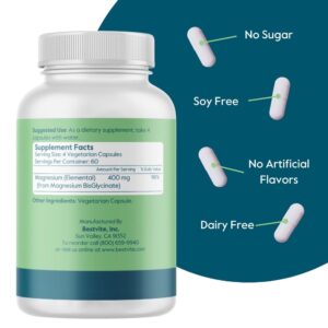 BESTVITE Magnesium Glycinate 400mg - 400mg of Elemental Magnesium per Serving (240 Vegetarian Capsules) - No Stearates - No Silicon Dioxide - Vegan - Non GMO - Gluten Free - Image 3