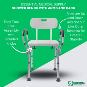 Essential Medical Supply Height Adjustable Shower Chair and Bath Bench with Contoured Back, Padded Arms and Textured Seat - Supports 300lbs. - Image 3