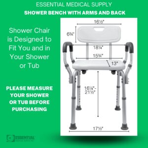 Essential Medical Supply Height Adjustable Shower Chair and Bath Bench with Contoured Back, Padded Arms and Textured Seat - Supports 300lbs. - Image 4