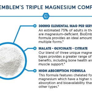 BioEmblem Triple Magnesium Complex | 300mg of Magnesium Glycinate, Malate, Citrate for Muscles, Nerves, Energy | High Absorption | Vegan, Non-GMO | 90 Capsules - Image 2
