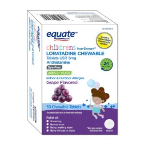 Equate Children's Dye-Free Non-Drowsy Loratadine Grape Flavor Chewable Tablets, 5 mg, 30 Count - Image 3
