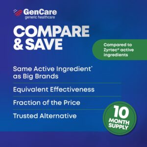 GenCare 24 Hour Allergy Relief Tablets Antihistamine Cetirizine HCl 10 mg, 300 Caplets - Image 5