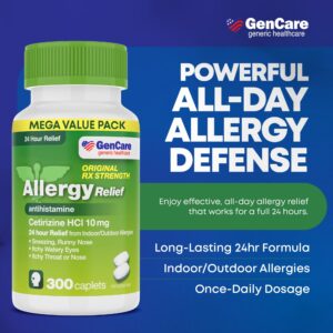 GenCare 24 Hour Allergy Relief Tablets Antihistamine Cetirizine HCl 10 mg, 300 Caplets - Image 7