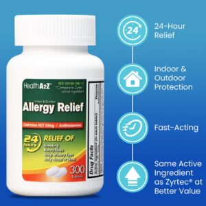 HealthA2Z® Allergy Relief | 300 Tablets | Cetirizine 10mg | All Day Allergy | Indoor & Outdoor | Relief from Itchy Throat, Sneezing, Runny Noses - Image 8