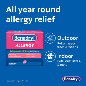 Benadryl Ultratabs Antihistamine Cold & Allergy Relief Tablets, 100 Count - Image 3