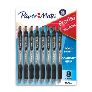 Paper Mate Profile Retractable Ballpoint Pens, 1.4 mm Bold Point, Black, 8 Count - Image 1
