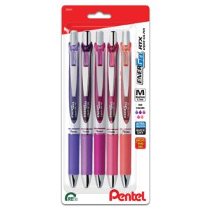 Pentel EnerGel RTX Gel Ink Pens, Medium Point, 0.7mm, Passion Hue Assorted Ink, Pack of 5 Pens - Image 1