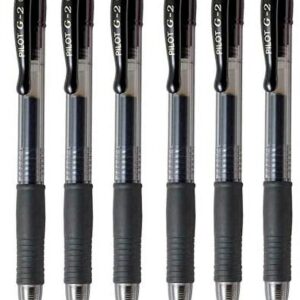 Pilot G2 07 Black Fine Retractable Gel Ink Pen Rollerball 0.7mm Nib Tip 0.39mm Line Width Refillable BL-G2-7 (6)