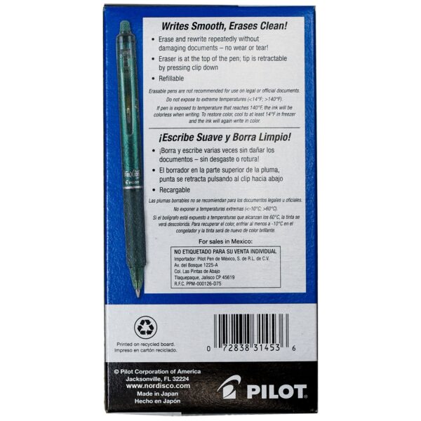 Pilot FriXion Clicker Pens with Refills, Fine Point, 0.7 mm, Green Ink, 8 Count, 2 Pack