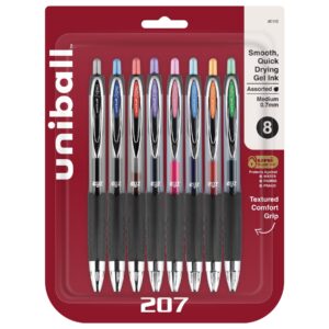Uniball 207 Retractable Gel Pens, Medium Point (0.7mm), Assorted Ink, 8 Count