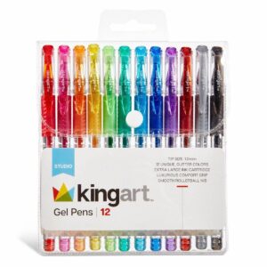 KINGART Glitter Gel Pens, Soft Grip, 2.5 mm, 12 Count - Image 1