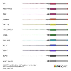 KINGART Glitter Gel Pens, Soft Grip, 2.5 mm, 12 Count - Image 4