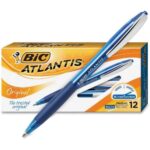 BIC Atlantis Retractable Pens Medium Pen Point – 1 mm Pen Point Size – Blue – Clear Barrel – 12 / Dozen