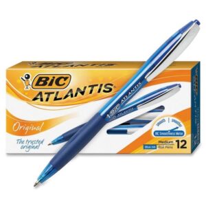 BIC Atlantis Retractable Pens Medium Pen Point - 1 mm Pen Point Size - Blue - Clear Barrel - 12 / Dozen - Image 5