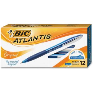 BIC Atlantis Retractable Pens Medium Pen Point - 1 mm Pen Point Size - Blue - Clear Barrel - 12 / Dozen - Image 6
