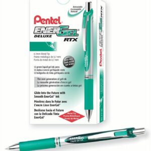 Pentel EnerGel RTX Retractable Gel Ink Pen, (0.7mm) Metal Tip, Medium Point, Green Ink, Box of 12 Pens - Image 1