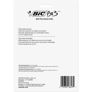 BIC BU3 Grip Ball Point Pen with Side Click Retraction, 0.7 mm, Black Ink, 18 Count, 18 Pack - Image 3