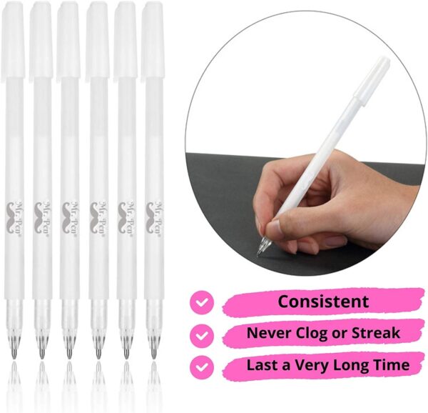 Mr. Pen- White Pens, 8 Pack, White Gel Pens for Artists, White Gel Pen, White Ink Pen, White Pens for Black Paper, White Drawing Pens