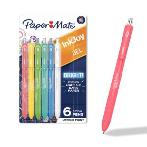 Paper Mate InkJoy Bright Retractable Gel Pens, Medium Point, 0.7mm, Assorted Ink Colors, 6 Count - Image 1