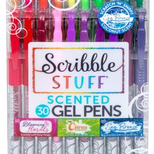 Scribble Stuff 30ct Scented Gel Pens, 30 Unique Colors Scented with Citrus, Florals and Sea Breeze.