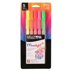 Sakura Gelly Roll Moonlight Gel Pens – 5 Count, Fluorescent Opaque Ink, 1.0mm Bold Point