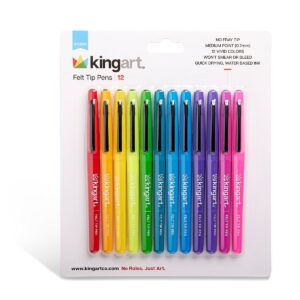 KINGART&reg Studio Felt Tip Pens, Medium Point, Set 12 Unique Bright Colors