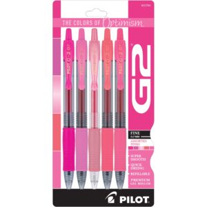 Pilot G2 Pink Premium Retractable Gel Pens, Fine Point, 0.7 mm, Assorted Colors, 5 Count - Image 1