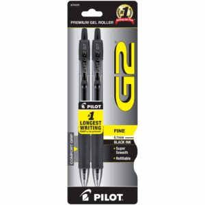 Pilot G2 Retractable Gel Ink Pens, Fine Point, Black, 2 Pack, - Image 1