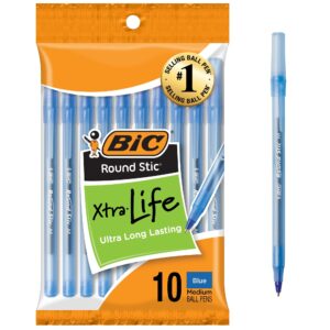 BIC Round Stic Xtra Life Ballpoint Pens, Medium Point (1.0mm), Blue, 10 Count - Image 1