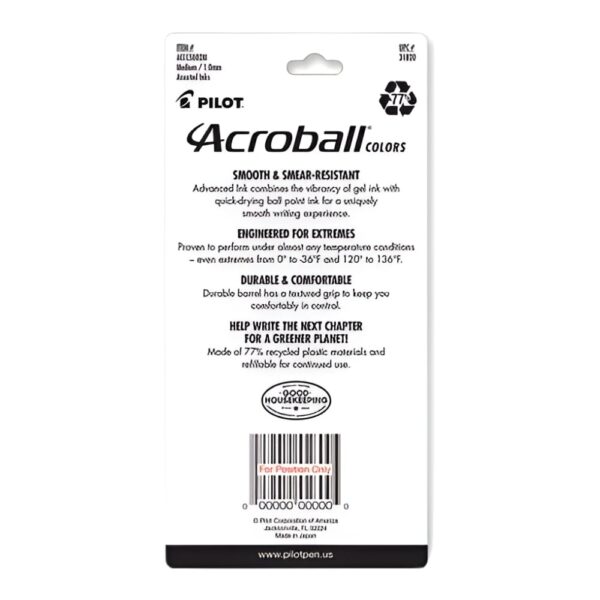 Pilot Acroball Colors Advanced Ink Pen, Medium Point, Assorted Barrels, Assorted Ink, 5-Pack