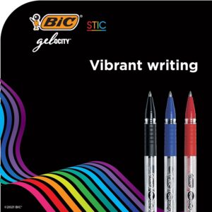 BIC Gel-ocity Stic Gel Pens, Medium Point, 0.7 mm, Clear Barrel, Assorted Ink, Pack of 14 Pens