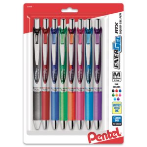 Pentel EnerGel RTX Retractable Liquid Gel Pen, Medium Line, Metal Tip, Assorted Ink, 8-Pack (BL77BP8M) - Image 1