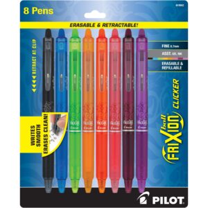 Pilot FriXion Clicker Erasable Gel Ink Pens, Fine Point, 0.7mm, Assorted Ink, 8 Count - Image 1