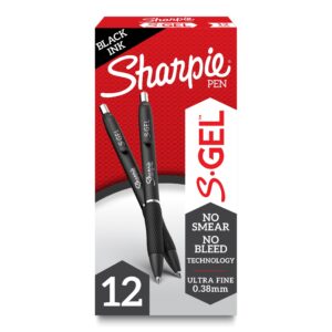 S-Gel Retractable Gel Pen Extra-Fine 0.38 mm, Black Ink, Black Barrel, Dozen - Image 1