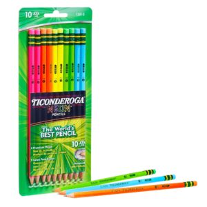 Ticonderoga Pencils, 2 Pre-Sharpened Pencils, Assorted Neon Colors, 10 Ct