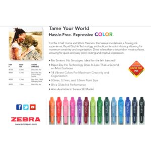 Zebra Sarasa Retractable Gel Ink Pens, Medium Point 0.7 mm, Assorted Color Rapid Dry Ink, 14-Count - Image 4