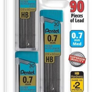 Pentel Super Hi-Polymer Mechanical Pencil Lead Refill (0.7mm) Medium, HB, 30 Pieces per Tube, 3 Tubes per Pack