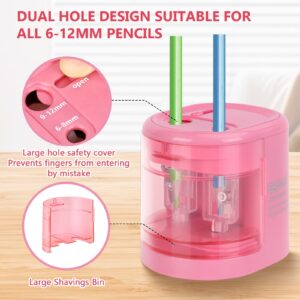 Eagle Electric Pencil Sharpener, Battery or USB Operated, Dual Holes, Dual Blades, fit for Pencils of Size 6-8mm and 9-12mm (Pink) - Image 5