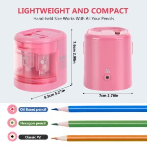 Eagle Electric Pencil Sharpener, Battery or USB Operated, Dual Holes, Dual Blades, fit for Pencils of Size 6-8mm and 9-12mm (Pink) - Image 6